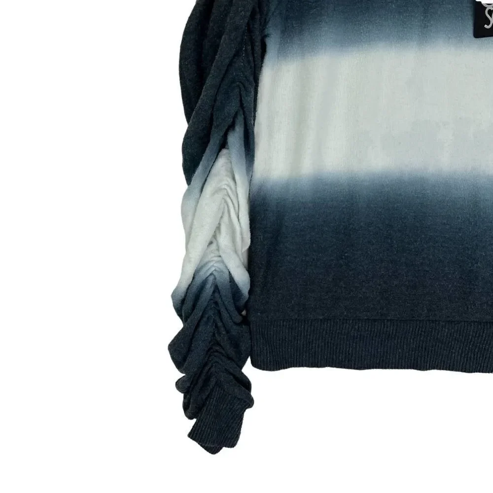 New Chaser Women US M Sweatshirt Ruched Sleeves Cozy Pullover White Gray Sweater - Picture 6 of 9